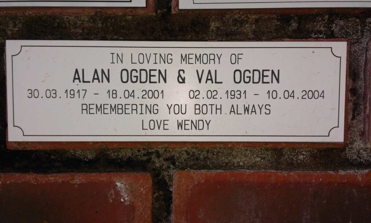 OGDEN Alan 1917-2001 &amp; Val 1931-2004