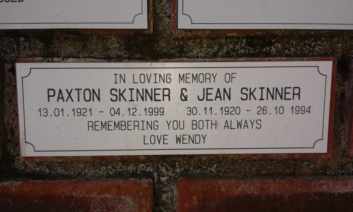 SKINNER Paxton 1921-1999 &amp; Jean 1920-1994