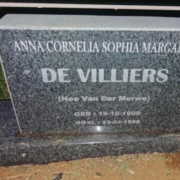 VILLIERS Anna Cornelia Sophia Margaritha, de nee VAN DER MERWE 1909-1988