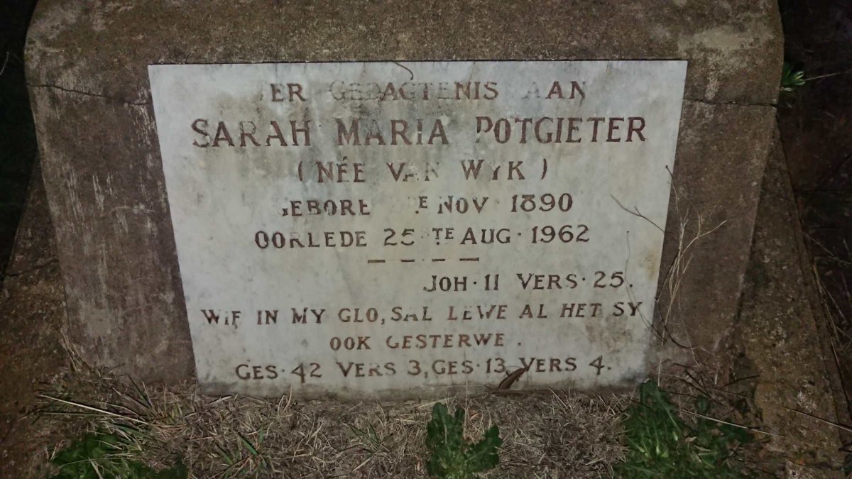 POTGIETER Sarah Maria, nee VAN WYK 1890-1962
