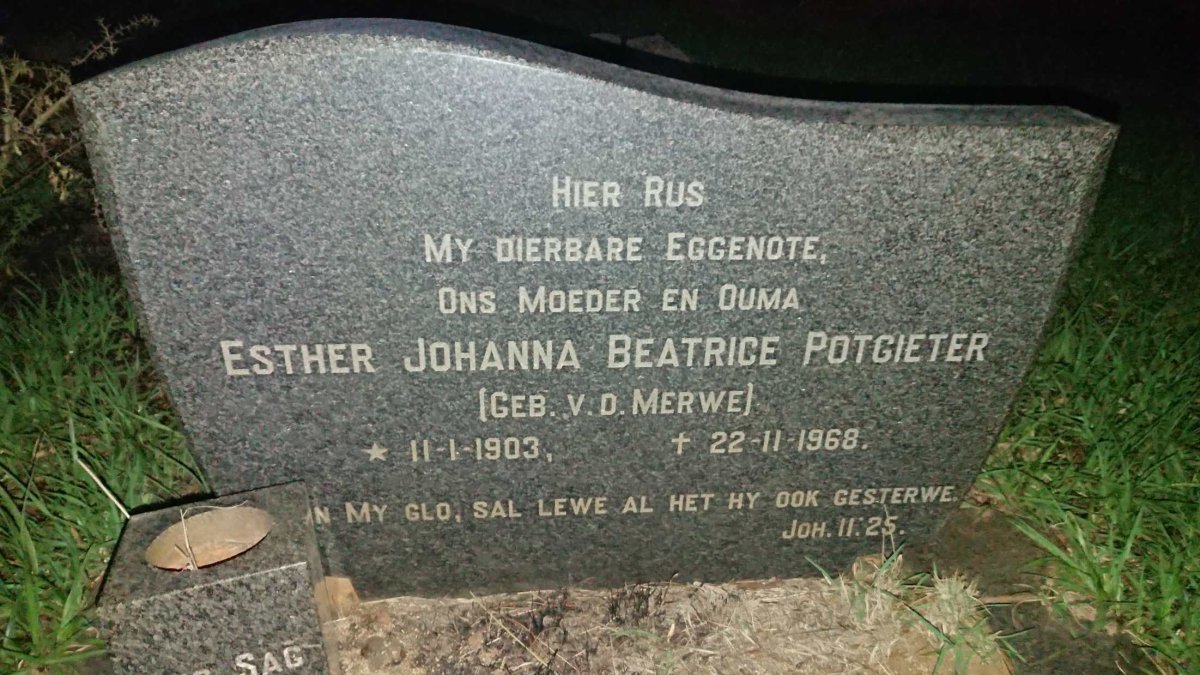 POTGIETER Esther Johanna Beatrice, nee VAN DER MERWE 1903-1968