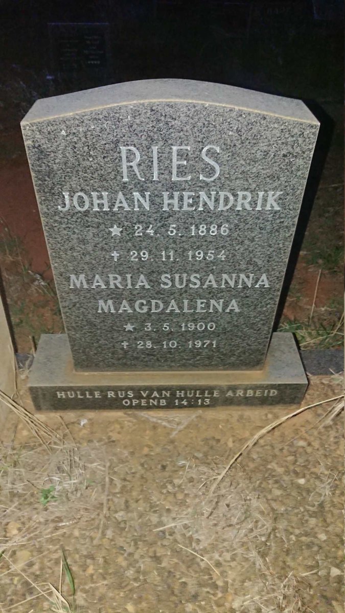 RIES Johan Hendrik 1886-1954 & Maria Susanna Magdalena 1900-1971