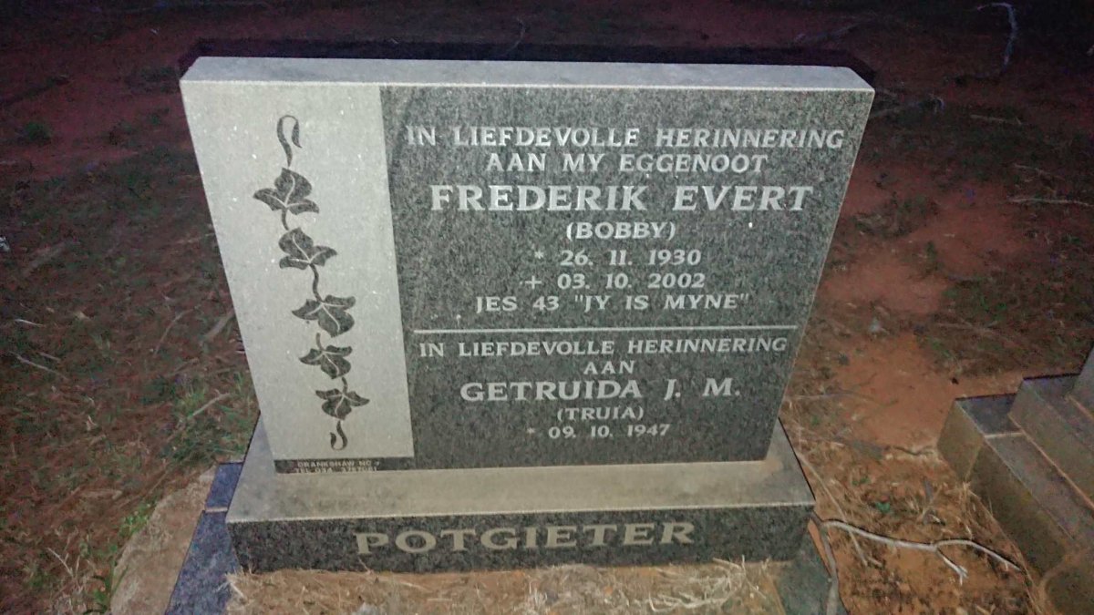 POTGIETER Frederik Evert 1930-2002 & Getruida J.M. 1947-