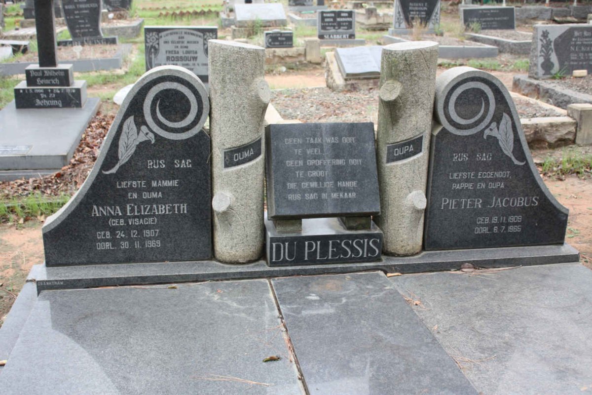 PLESSIS Pieter Jacobus, du 1909-1965 &amp; Anna Elizabeth VISAGIE 1907-1969