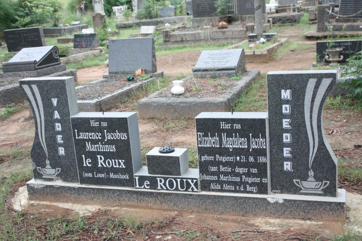 ROUX Laurence Jacobus Marthinus, le &amp; Elizabeth Magdalena Jacoba POTGIETER 1886