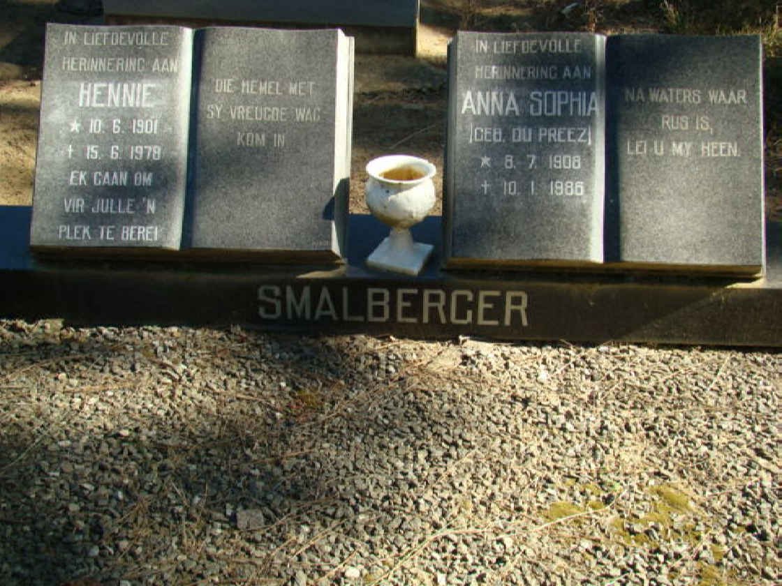 SMALBERGER Hennie 1901-1978 &amp; Anna Sophia DU PREEZ 1908-1986