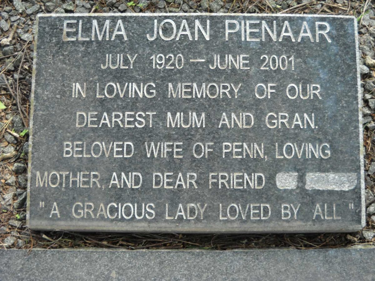 PIENAAR Elma Joan 1920-2001