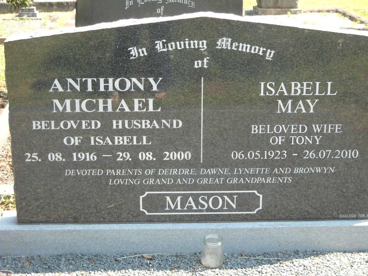 MASON Anthony Michael 1916-2000 &amp; Isabell May 1923-2010