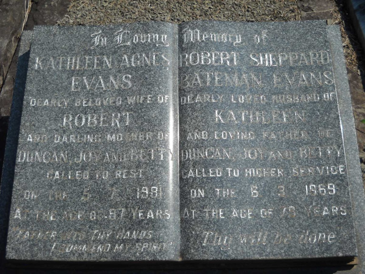 EVANS Robert Sheppard, BATEMAN -1969 &amp; Kathleen Agnes -1981