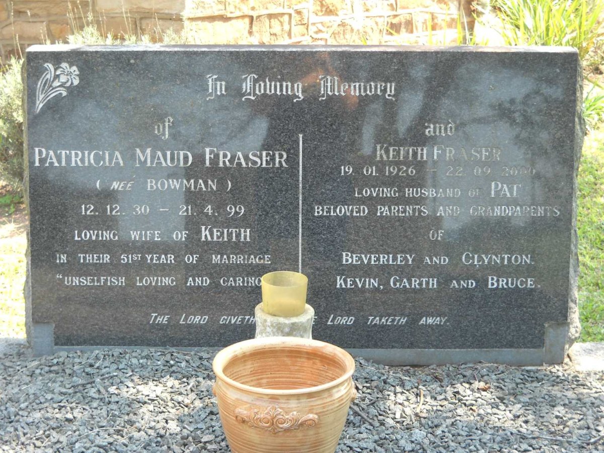 FRASER Keith 1926-2000 &amp; Patricia Maud BOWMAN 1930-1999