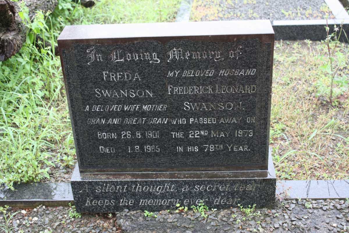 SWANSON Frederick Leonard -1973 &amp; Freda 1901-1985