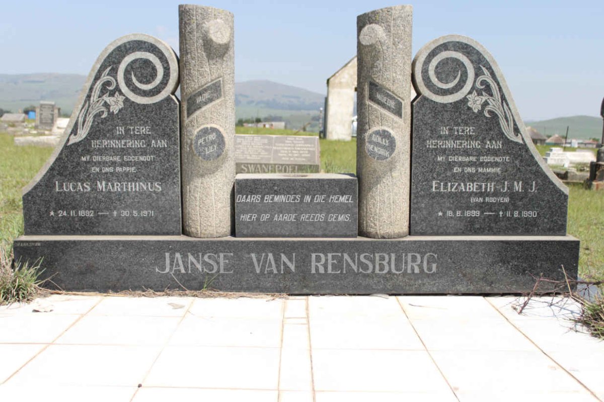 RENSBURG Lucas Marthinus, Janse van 1892-1971 &amp; Elizabeth J.M.J. VAN ROOYEN 1899-1990