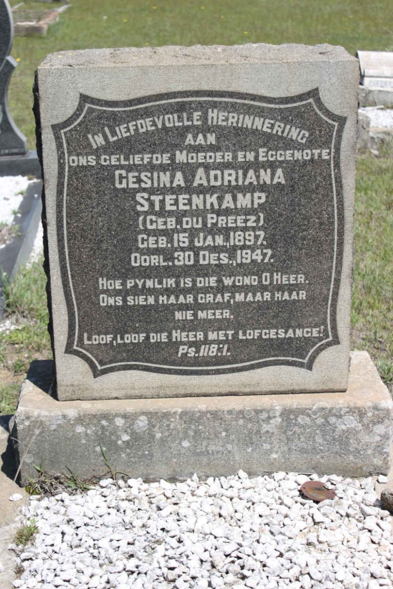 STEENKAMP Gesina Adriana nee DU PREEZ 1897-1947