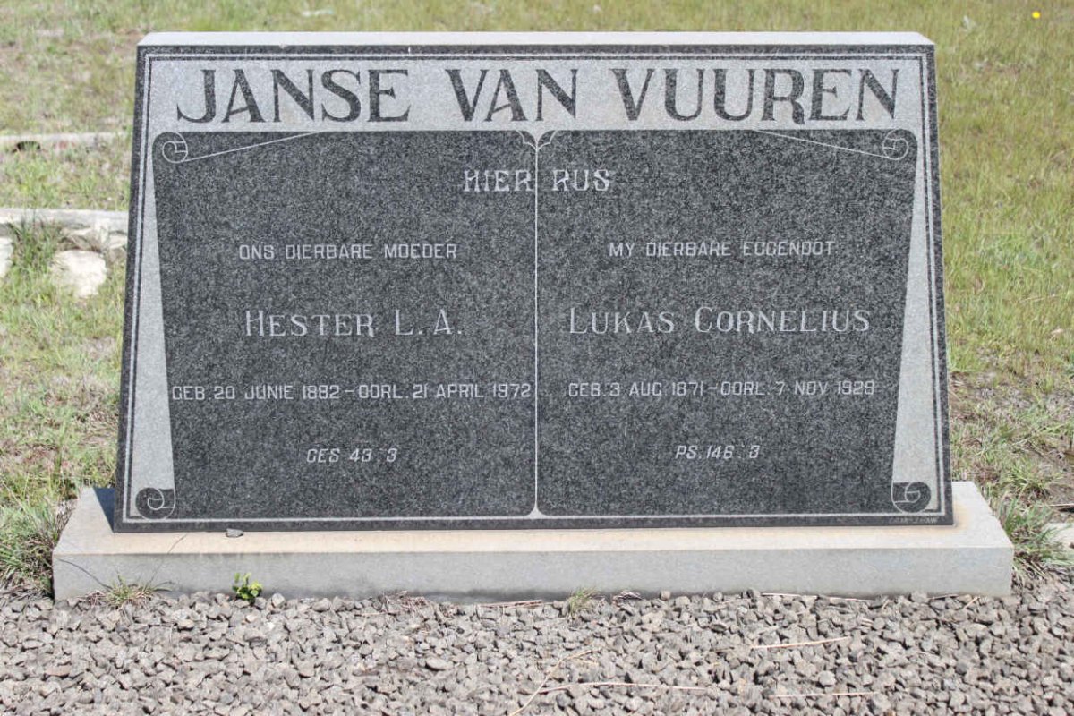 VUUREN Hester L.A., Janse van 1892-1972 &amp; Lukas Cornelius 1871-1929