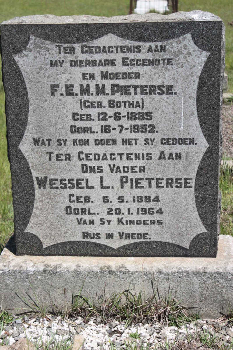 PIETERS Wessel L. 1884-1964 &amp; F.E.M.M. BOTHA 1885-1952