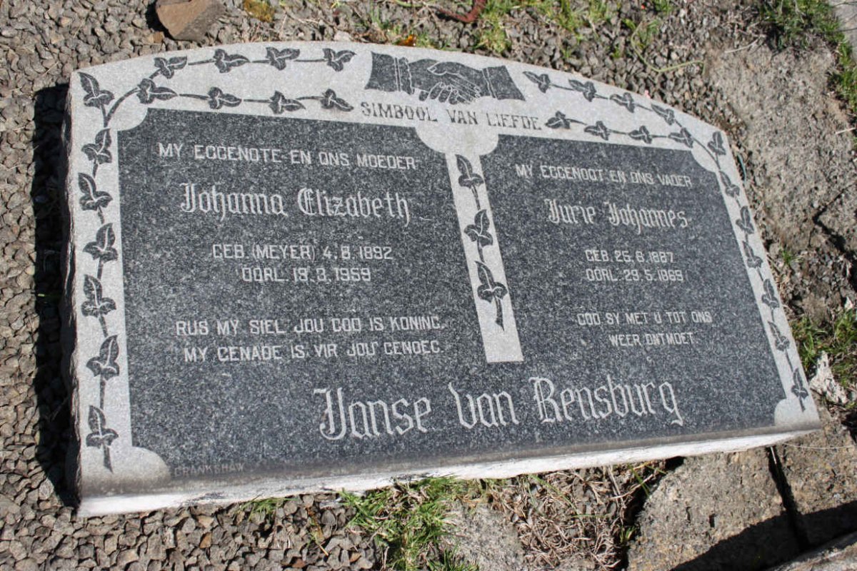RENSBURG Jurie Johannes, Janse van  1887-1969 &amp; Johanna Elizabeth nee MEYER 1892-1959