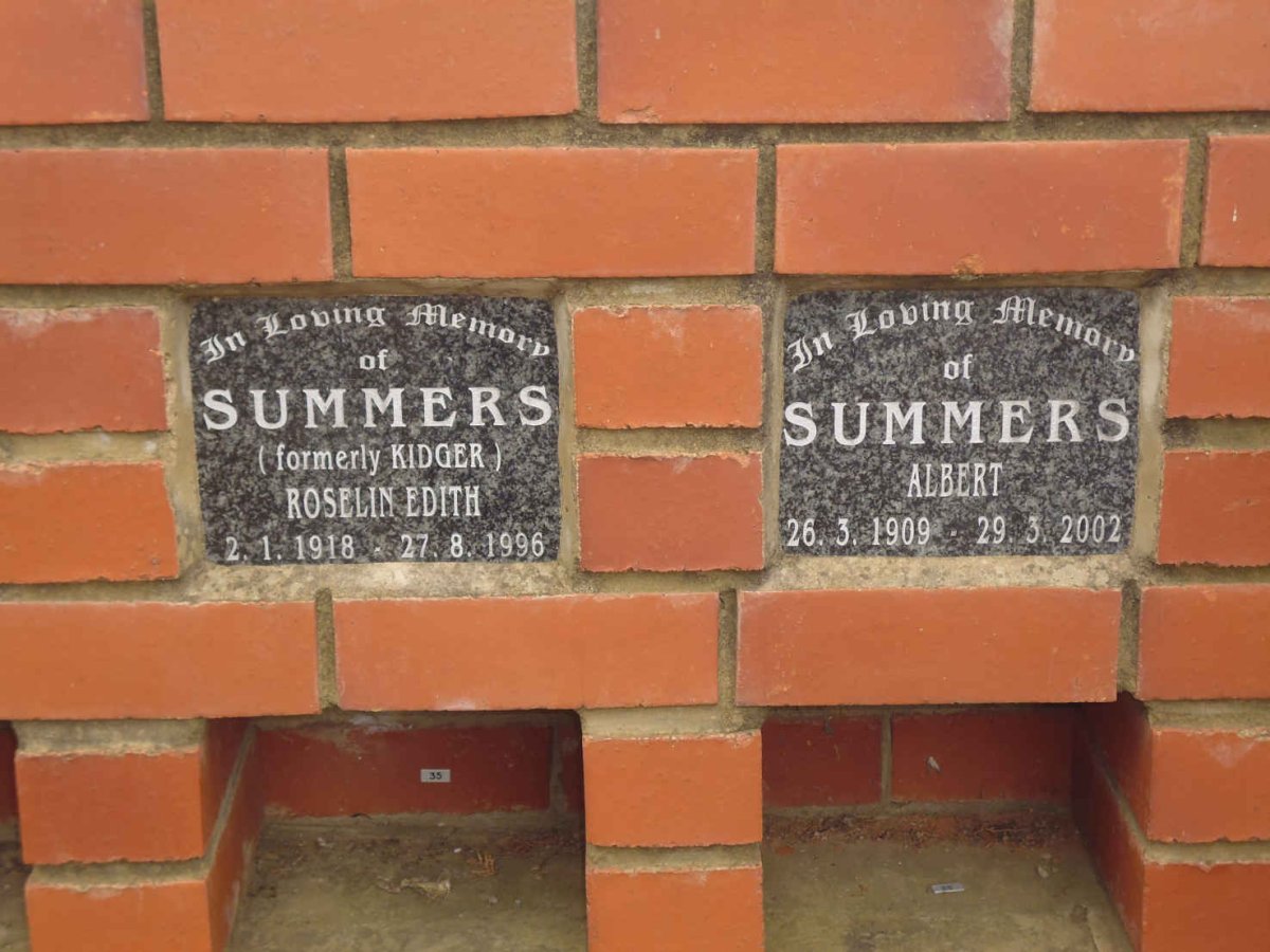 SUMMERS Albert 1909-2002 :: SUMMERS Roselin Edith formerly KIDGER 1918-1996