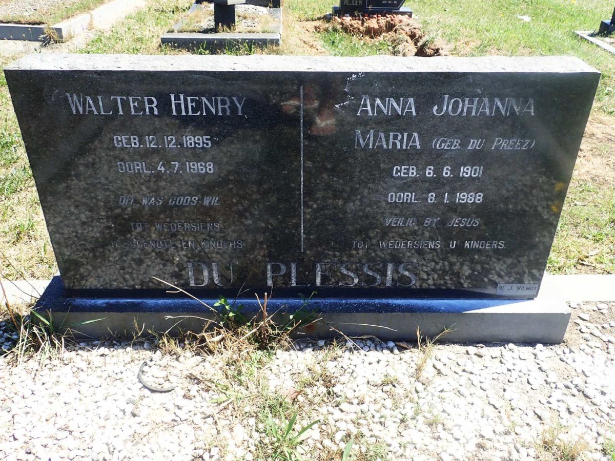 PLESSIS Walter Henry, du 1895-1968 &amp; Anna Johanna Maria DU PREEZ 1901-1988