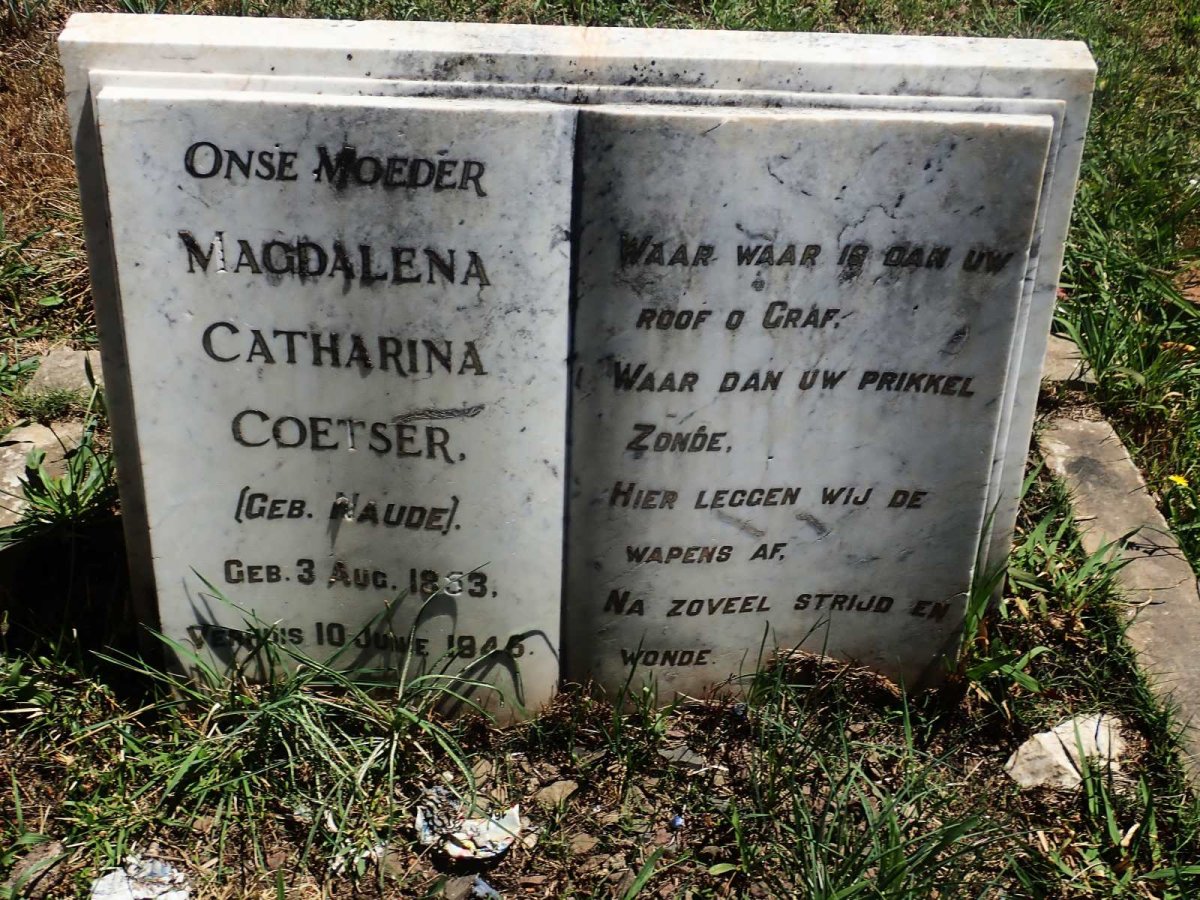 COETSER Magalena Catharina nee NAUDE 1853-1945