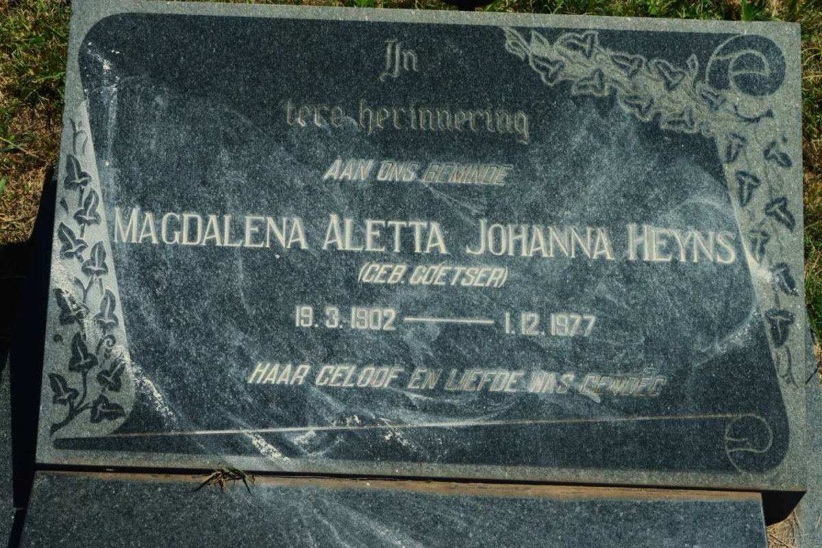 HEYNS Johan Hendrik 1893-1972 &amp; Magdalena Aletta Johanna COETSER 1902-1977