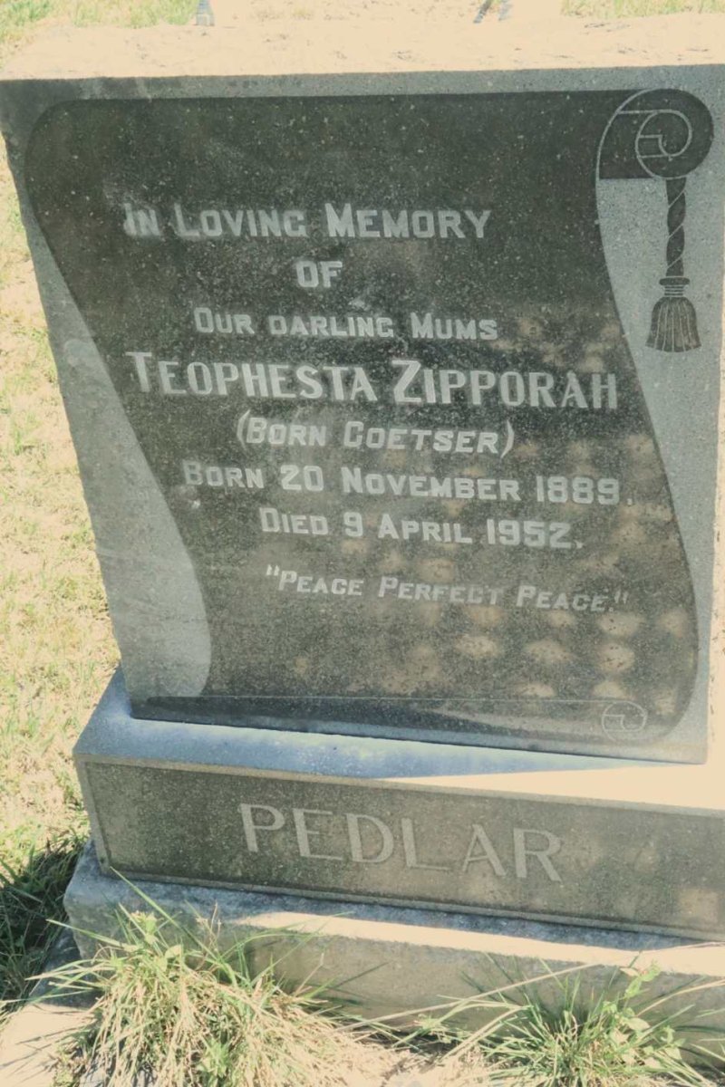 PEDLAR Herbert Walter Louis 1885-1953 &amp; Teophesta Zipporah COETSER 1889-1952
