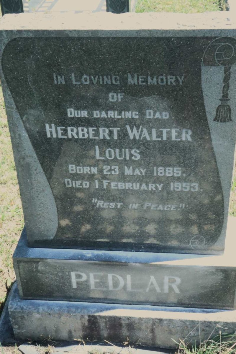PEDLAR Herbert Walter Louis 1885-1953 &amp; Teophesta Zipporah COETSER 1889-1952