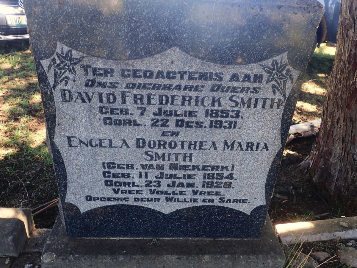 SMITH David Frederick 1853-1931 &amp; Engela Dorothea Maria VAN NIEKERK 1854-1928