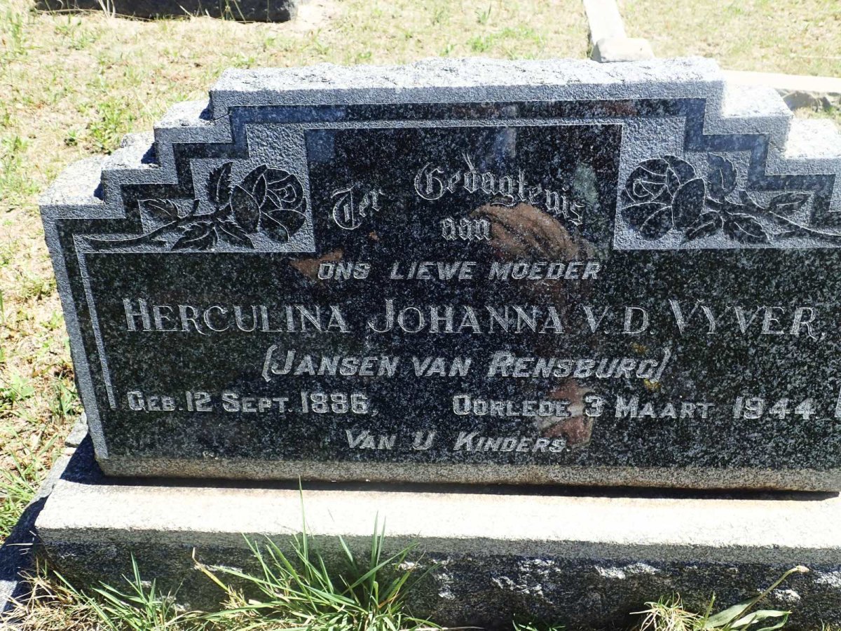 VYVER Herculina Johanna, v.d. nee JANSEN VAN RENSBURG 1896-1944