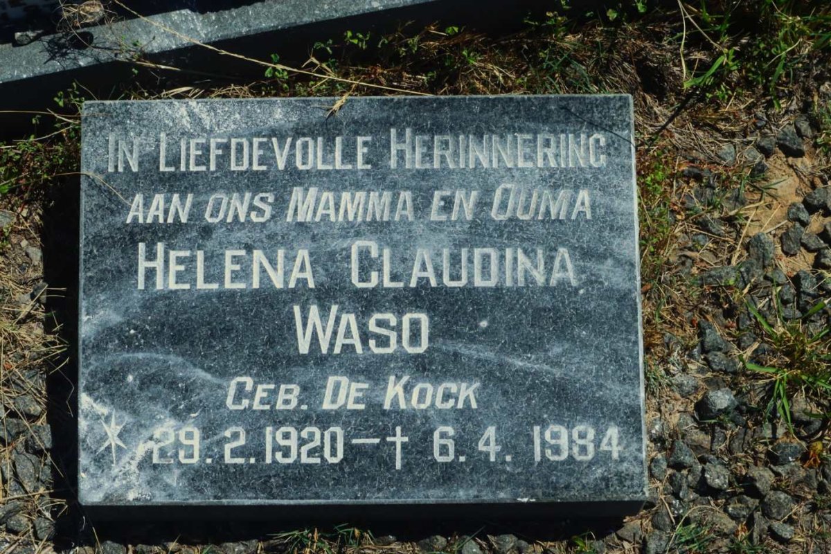 WASO Helena Claudina nee DE KOCK 1920-1984