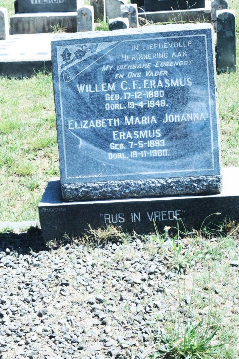 ERASMUS Willem C.F. 1880-1949 &amp; Elizabeth Maria Johanna 1893-1960
