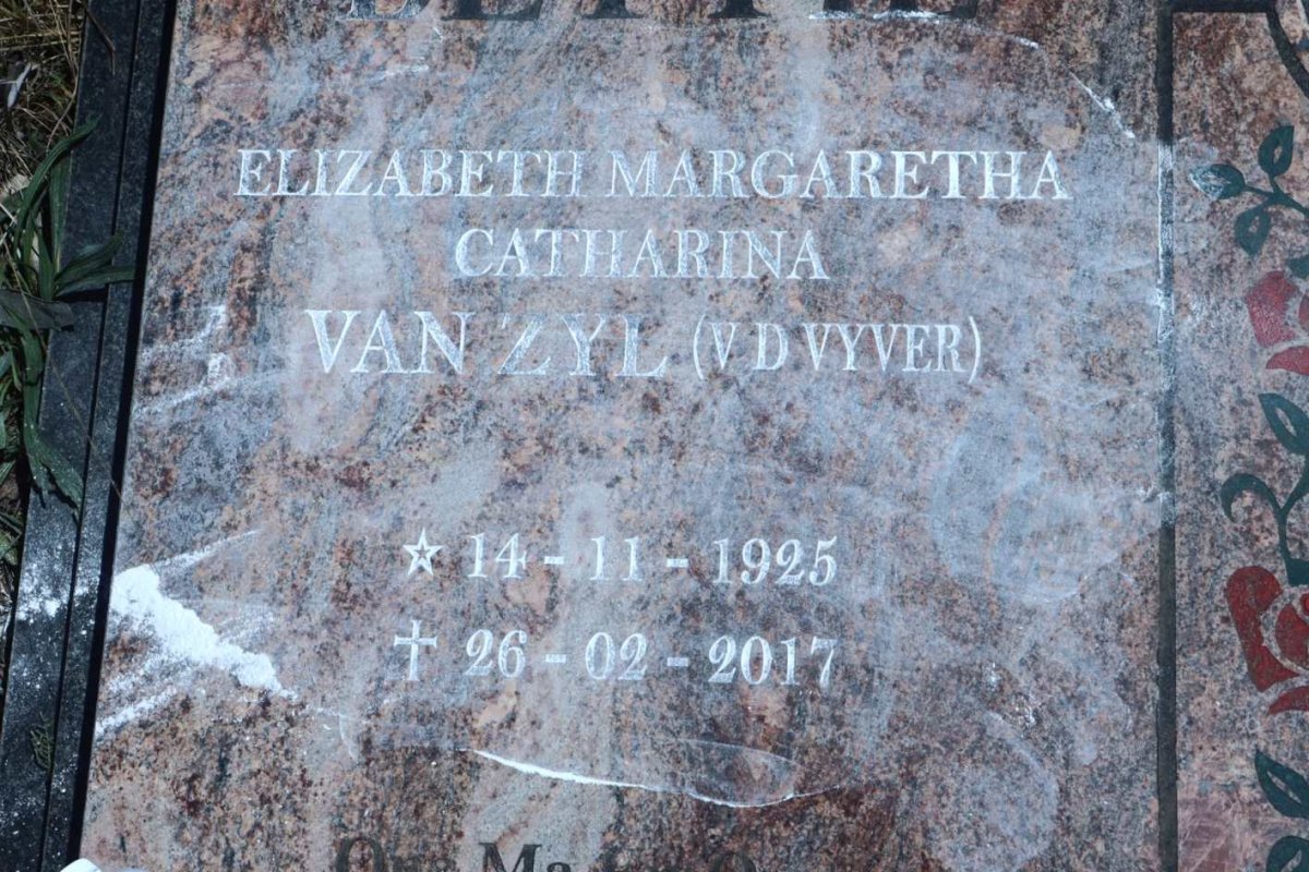 ZYL Elizabeth Margaretha Catharina, van nee V.D. VYVER 1925-2017