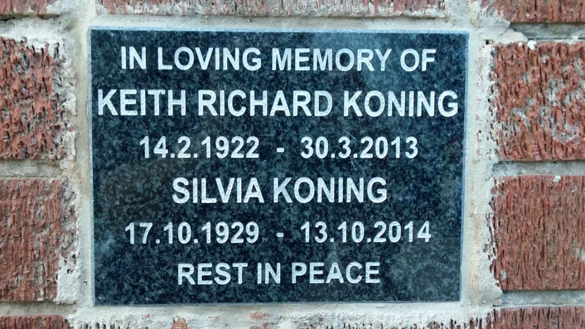 KONING Keith Richard 1922-2013 &amp; Sylvia 1929-2014