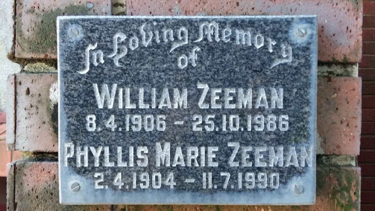 ZEEMAN William 1906-1986 &amp; Phyllis Marie 1904-1990