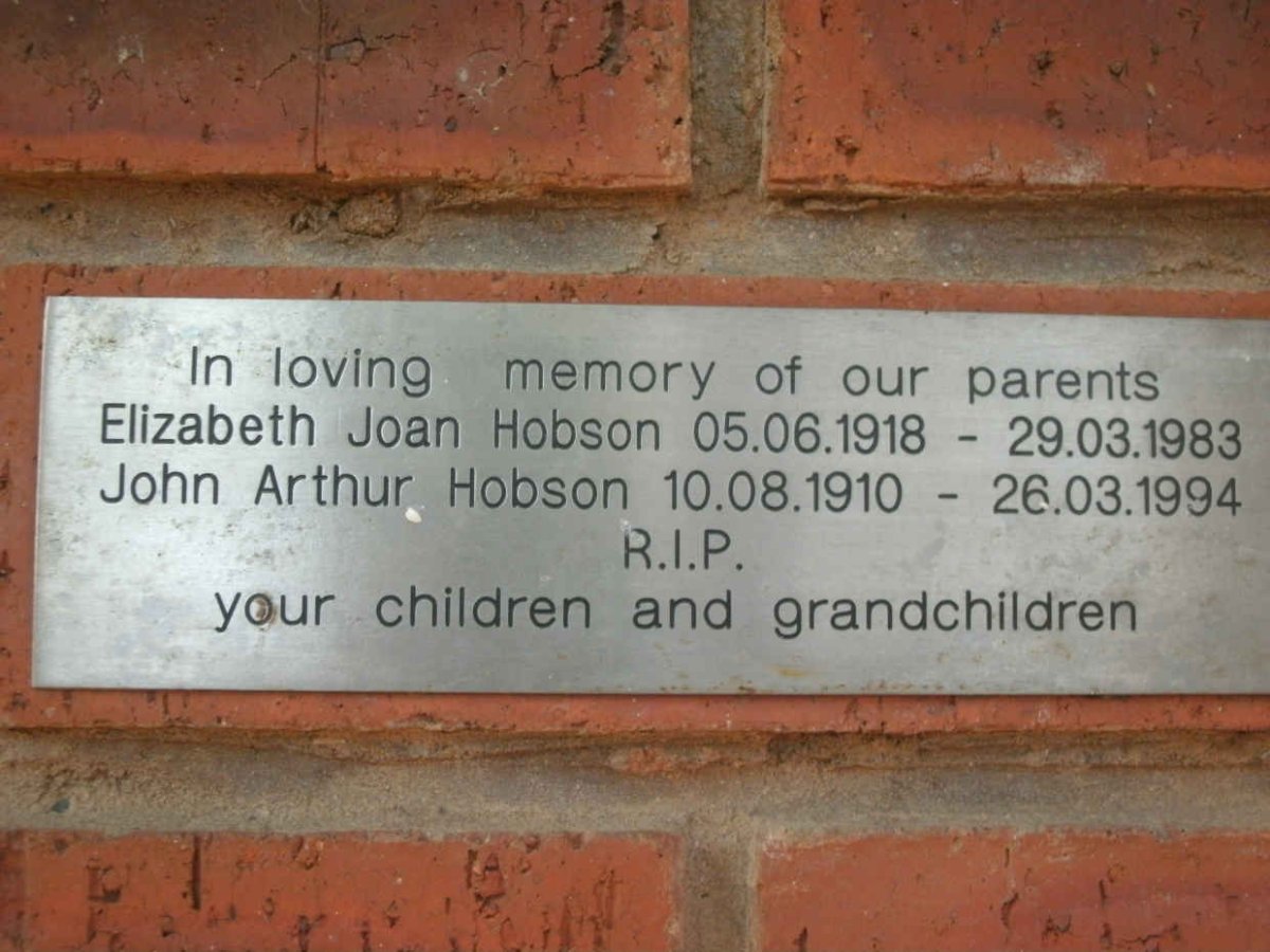 HOBSON John Arthur 1910-1994 &amp; Elizabeth Joan 1918-1983