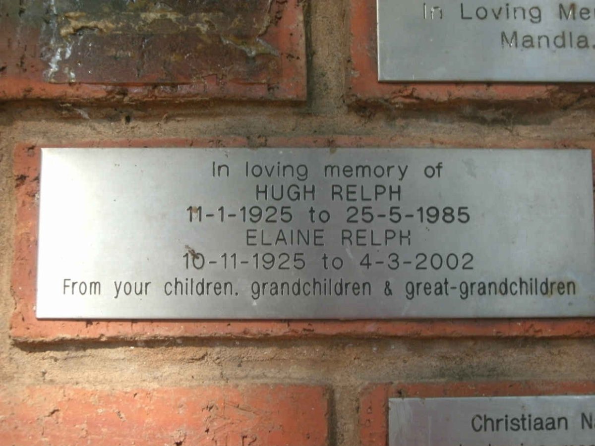 RELPH Hugh 1925-1985 &amp; Elaine 1925-2002