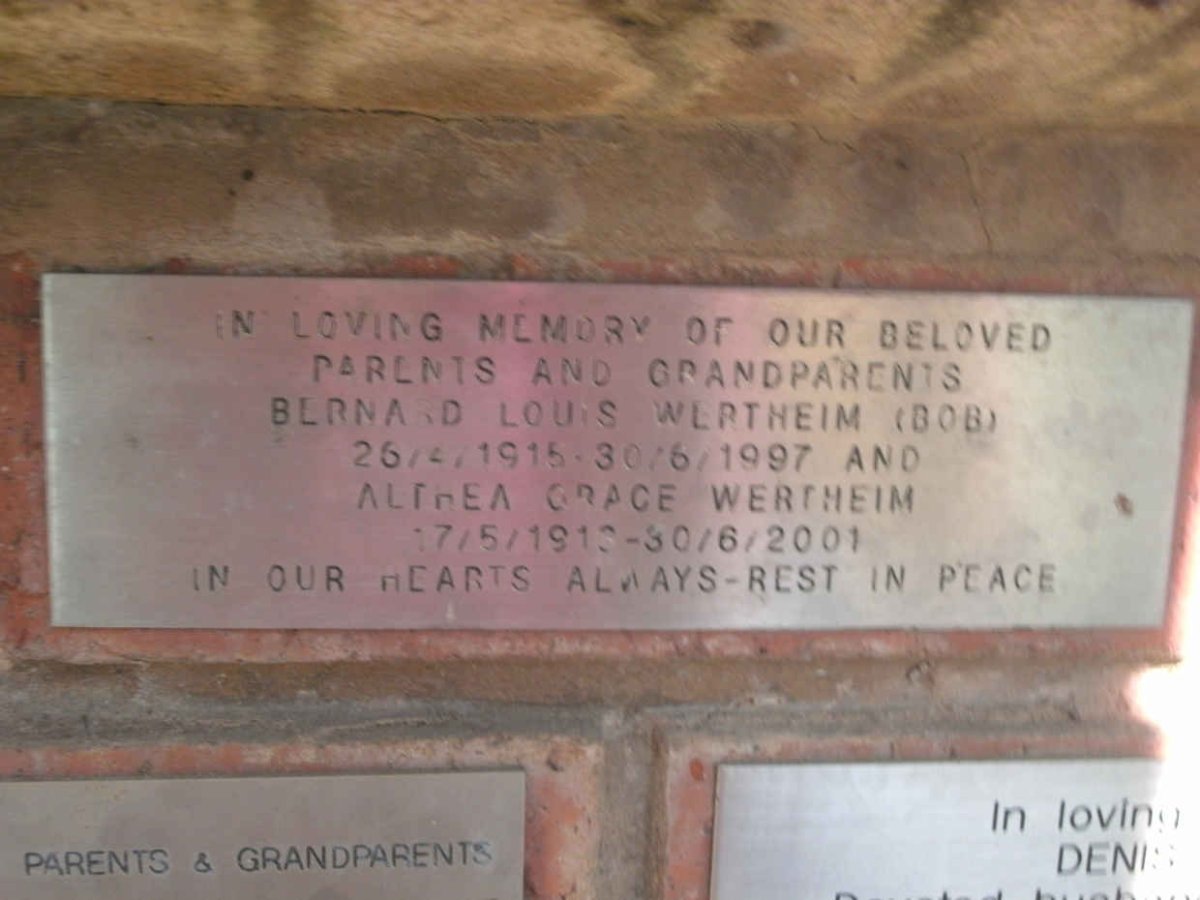 WERTHEIM Bernard Louis 1915-1997 &amp; Althea Grace 1913-2001