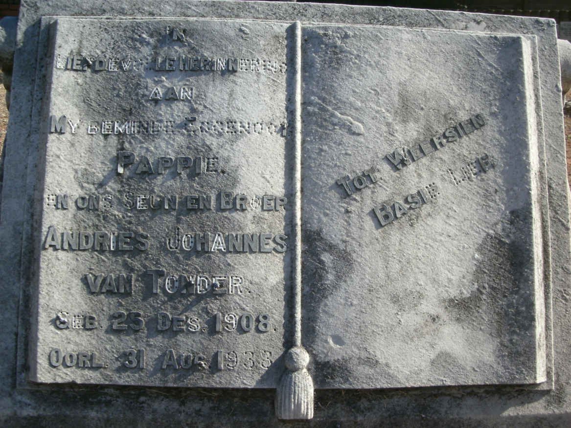 TONDER Andries Johannes, van 1908-1938