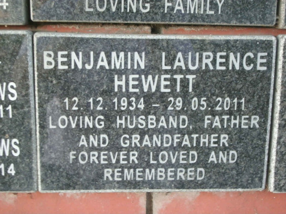 HEWETT Benjamin Laurence  1934-2011