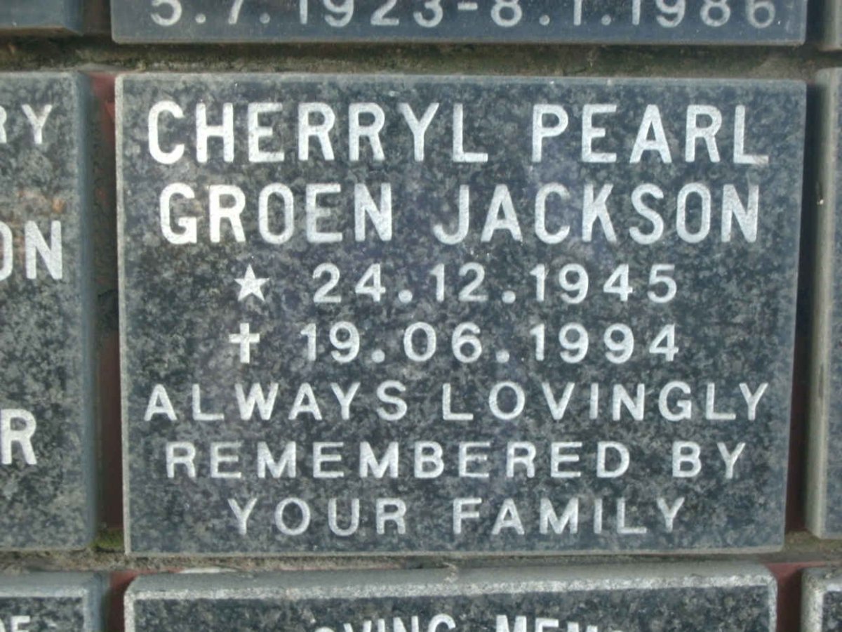 JACKSON Cherryl Pearl Groen 1945-1994
