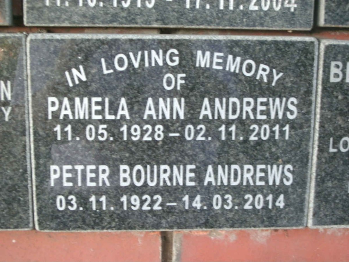ANDREWS Peter Bourne 1922-2014 &amp; Pamela Ann 1928-2011