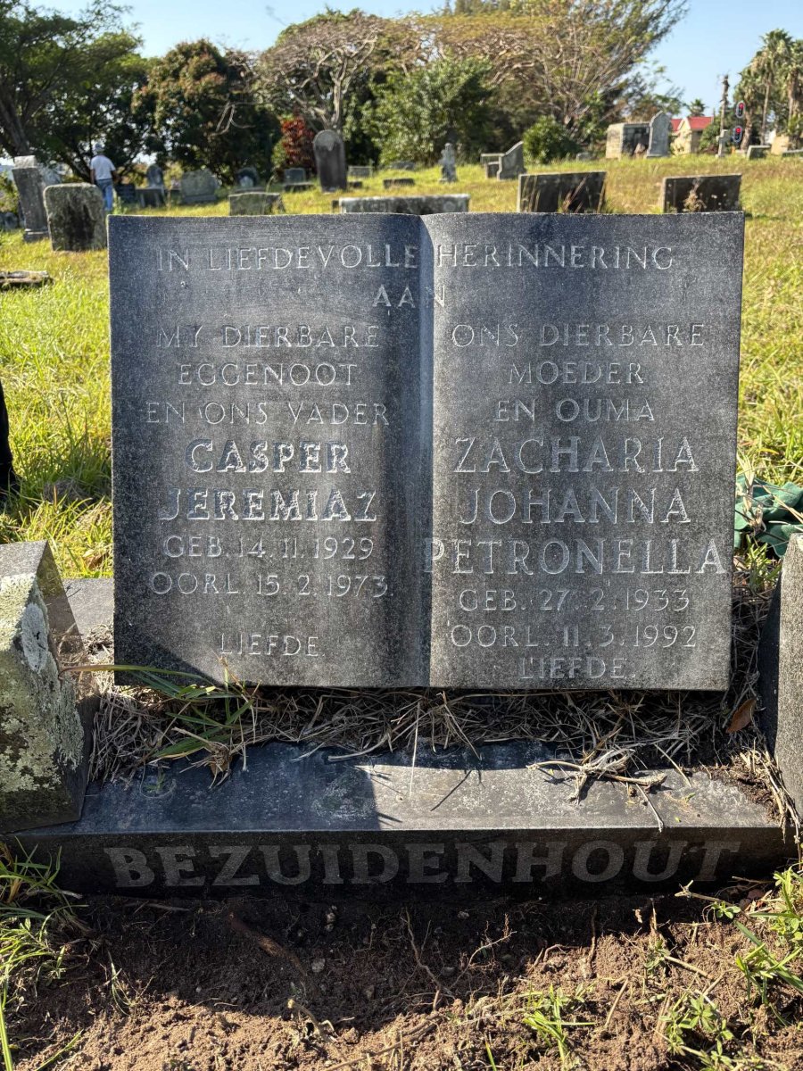 BEZUIDENHOUT Casper Jeremiaz 1929-1973 & Zacharia Johanna Petronella 1933-1992