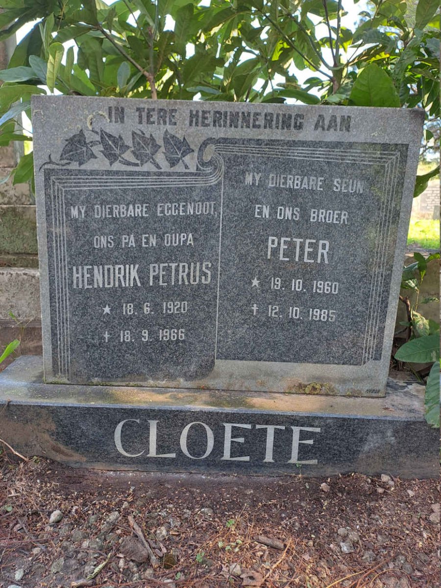 CLOETE Hendrik Petrus 1920-1966 :: CLOETE Peter 1960-1985