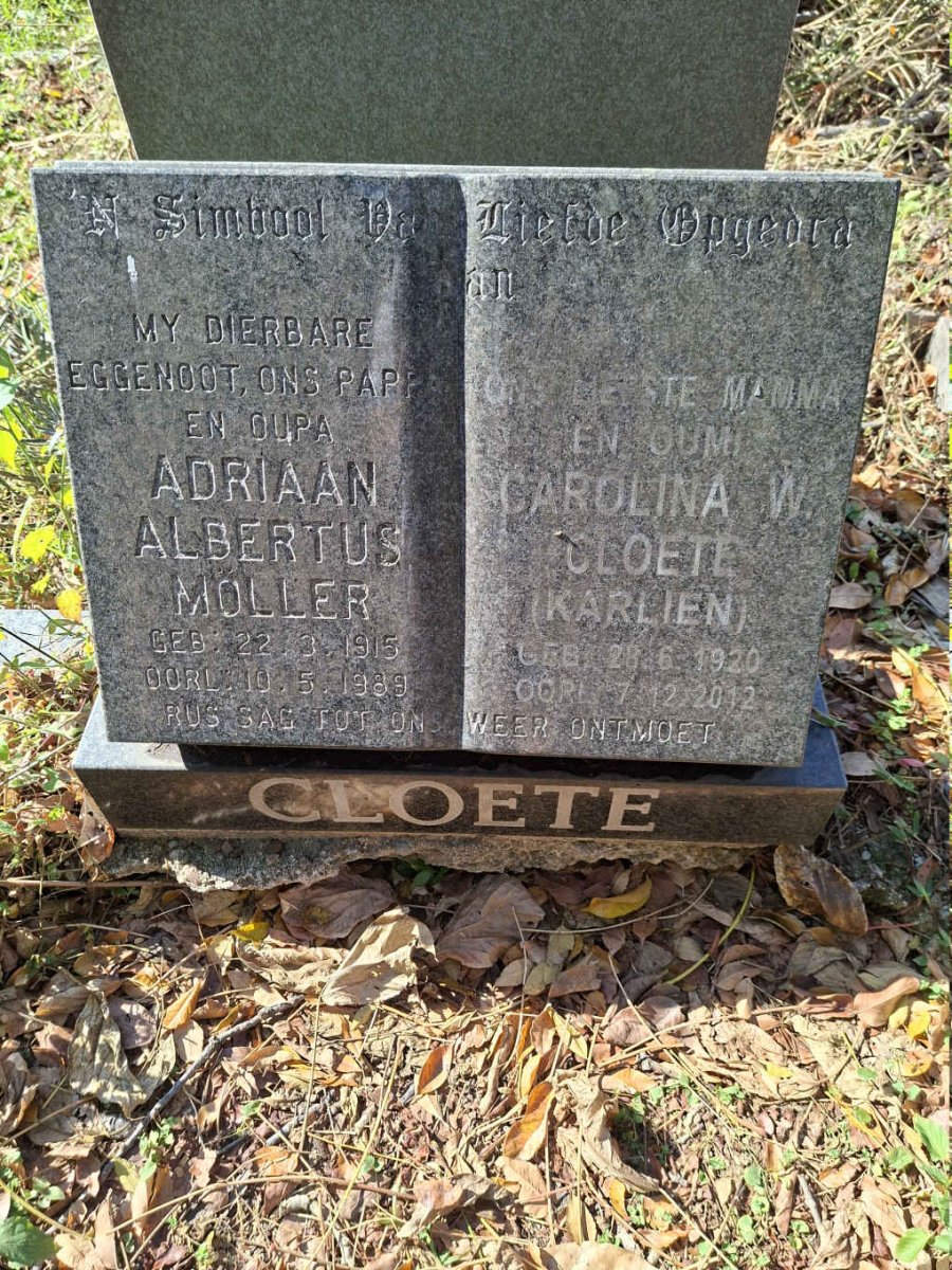 CLOETE Adriaan Albertus Moller 1915-1989 & Carolina W. 1920-2012