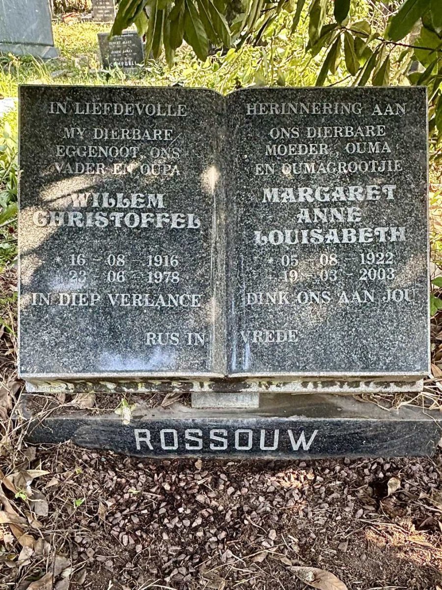 ROSSOUW Willem Christoffel 1916-1978 & Margaret Anne Louisabeth 1922-2003 