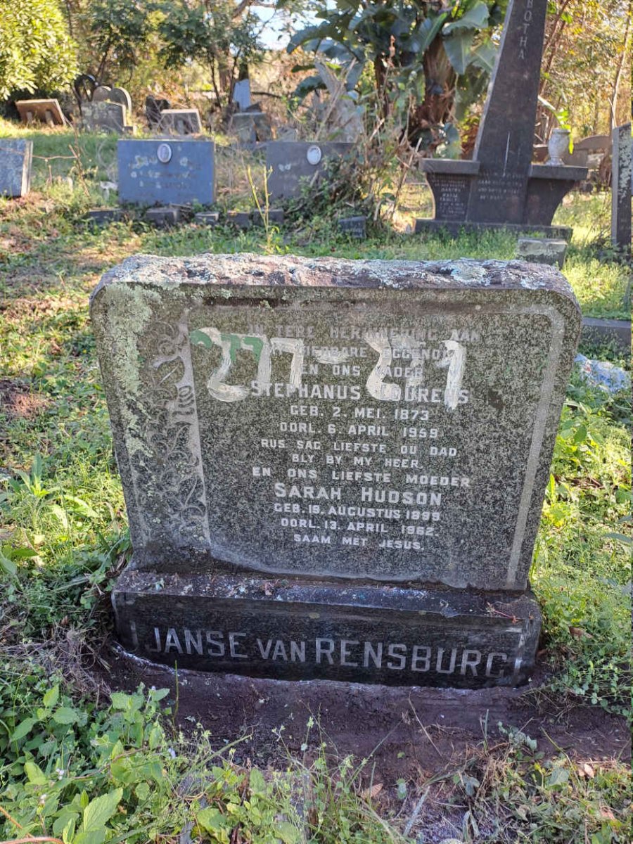 RENSBURG Stephanus Lourens, Janse van 1873-1959 & Sarah Hudson 1899-1962