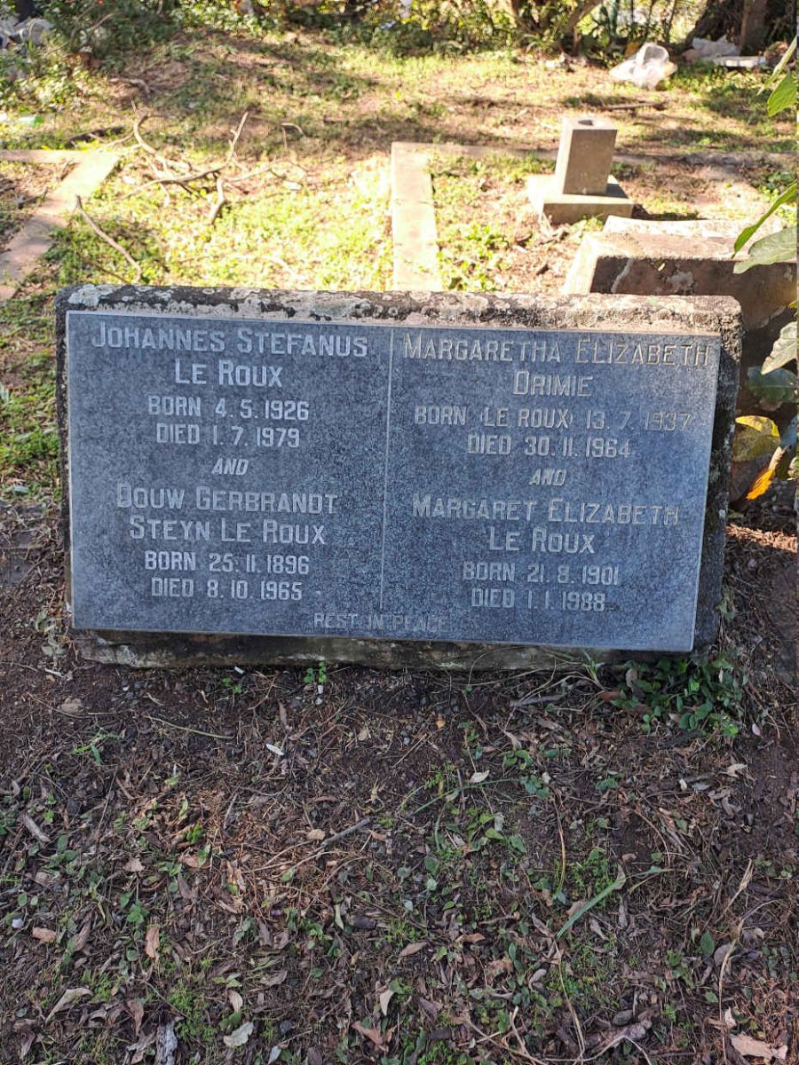 ROUX Johannes Stefanus, le 1926-1979 :: ROUX Douw Gerbrandt Steyn, le 1896-1965 :: DRIMIE Margaretha Elizabeth nee LE ROUX 1937-1964