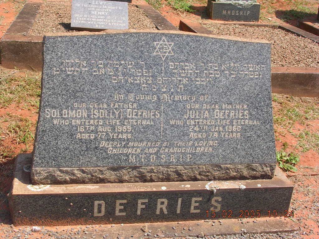 DEFRIES Solomon -1959 &amp; Julia -1960