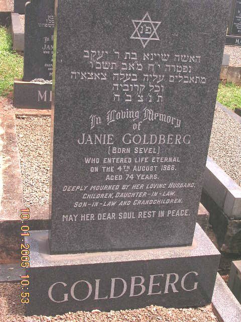 GOLDBERG Janie nee SEVEL -1966