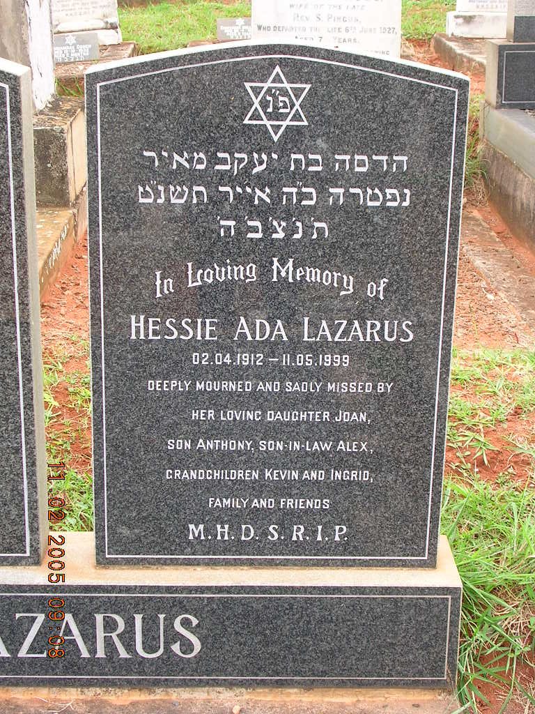 LAZARUS Hessie Ada 1912-1999