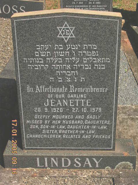 LINDSAY Jeanette 1920-1979